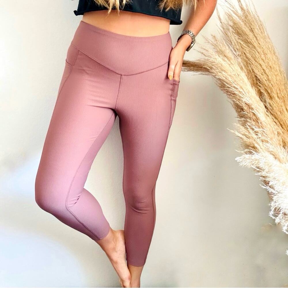NEW OLD NAVY Mauve Purple Ribbed High Rise Waisted Lounge Yoga Leggings Pant L